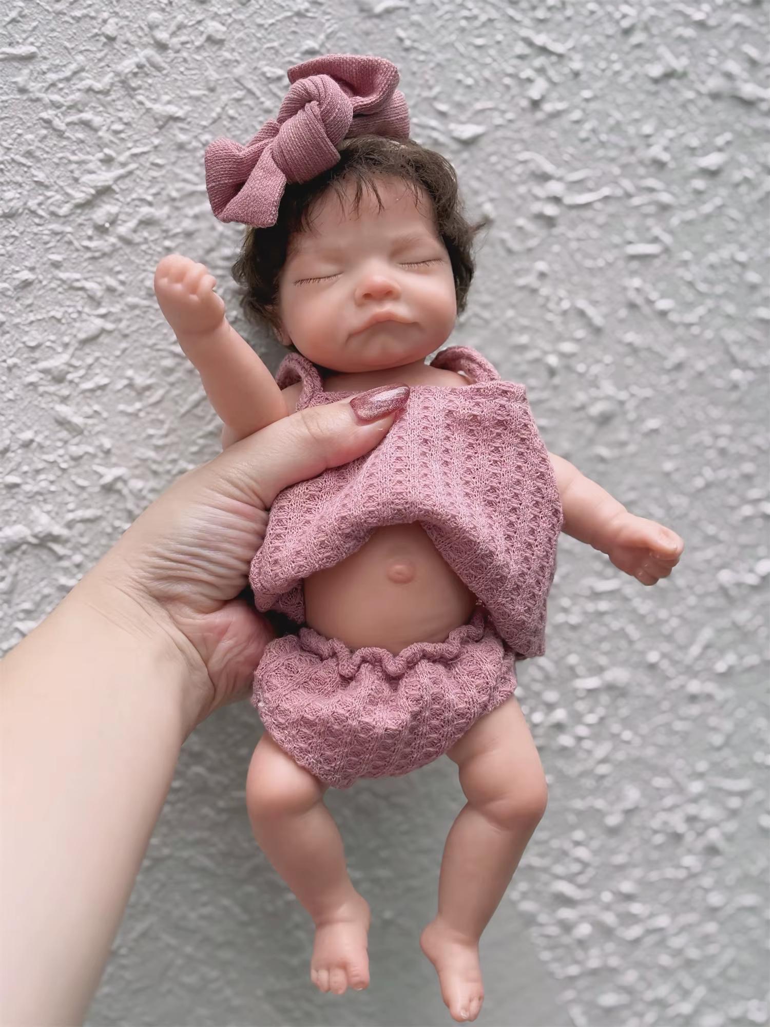 26CM Waterproof Solid Silicone Reborn Baby Girl – Handmade with Rooted Hair, Soft Touch, Lifelike Newborn Doll