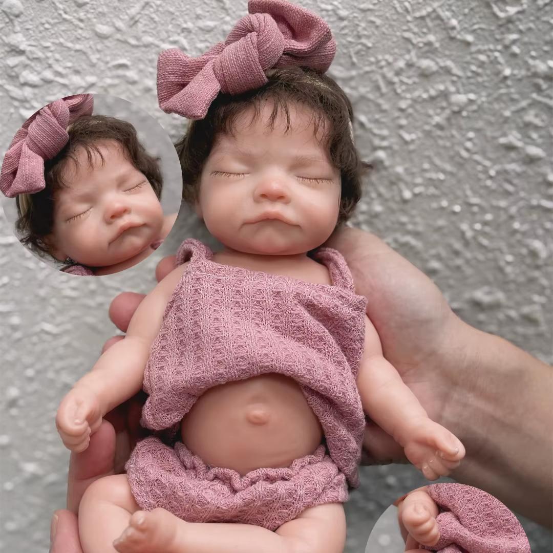 26CM Waterproof Solid Silicone Reborn Baby Girl – Handmade with Rooted Hair, Soft Touch, Lifelike Newborn Doll