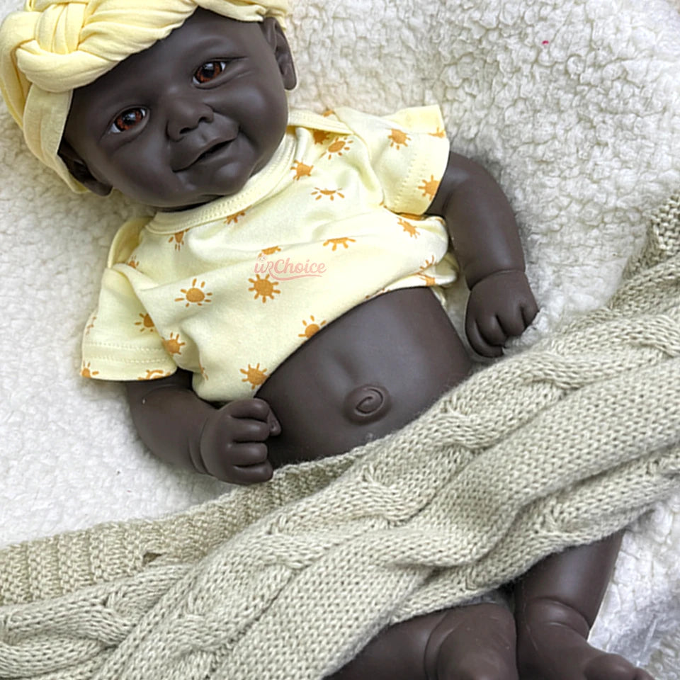 17" Realistic Black Full Silicone Reborn Doll – Vivienne with Soft Flexible Body and Angelic Smile, Perfect for Collector Display