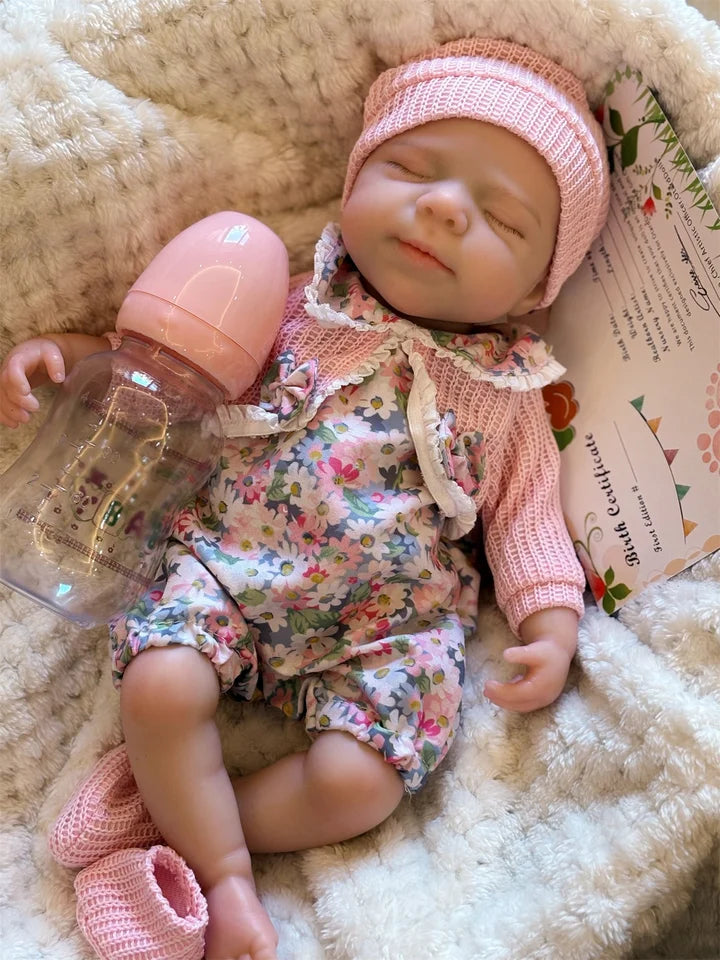 Open-Mouth 33cm Pascale Full-Body Silicone Reborn Girl Doll – Painted Skin, Washable, Soft-Touch Newborn