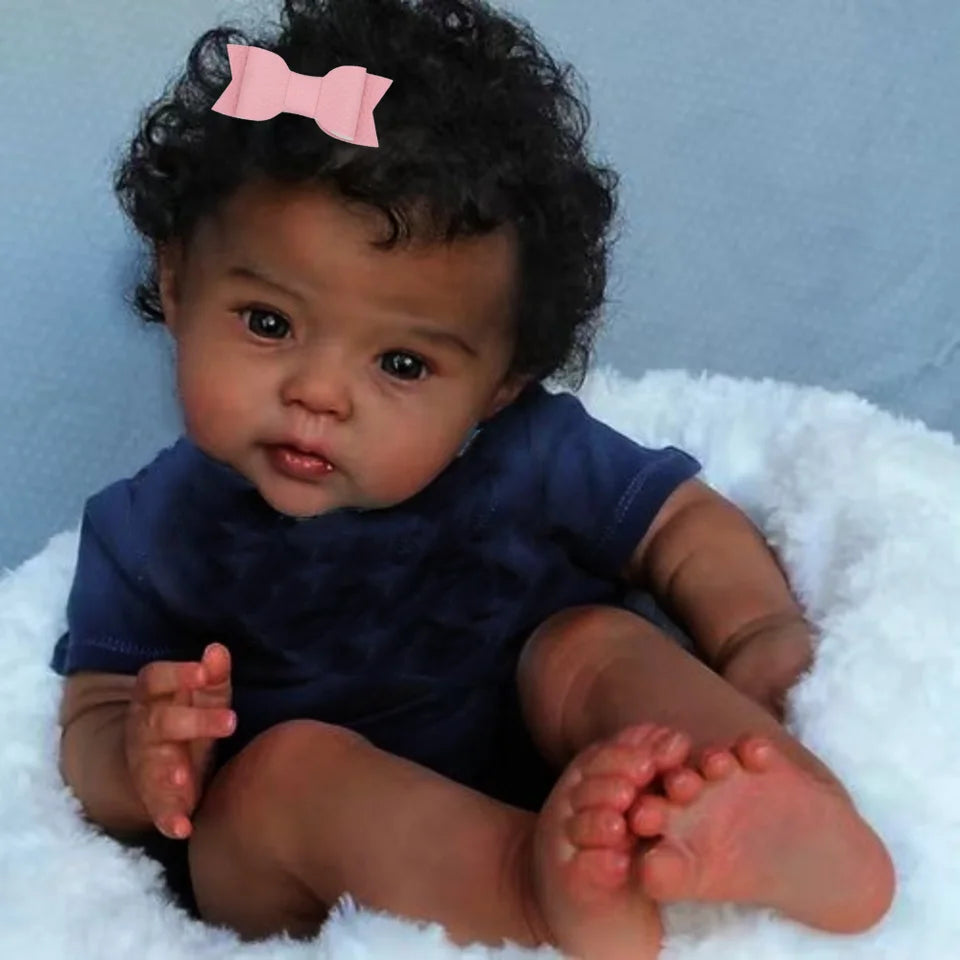 20 Inch African American Reborn Baby Doll – Dark Skin Newborn with Rooted Hair, Handmade Gift for Girls