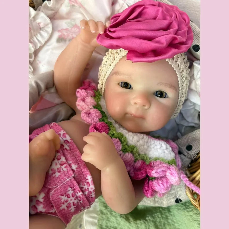 13-Inch Bettie Reborn Baby Girl – Solid Silicone, Open Mouth, Painted Skin, Handmade Newborn Doll