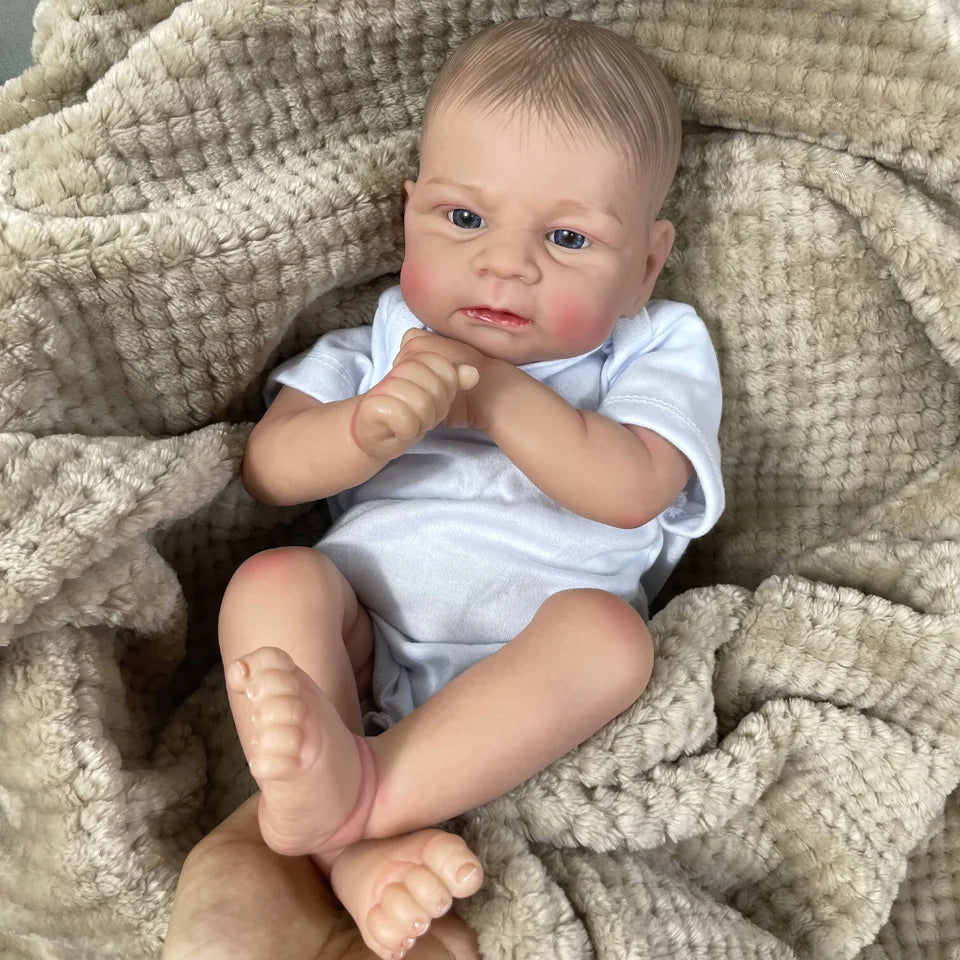 17 Inch Reborn Baby Doll – Elijah Newborn Handmade Doll with Painted Hair & 3D Skin Tone