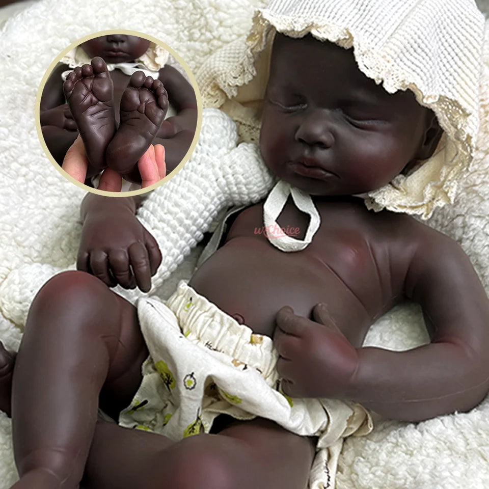 20" Realistic Black Silicone Reborn Baby Doll – Handmade, Weighted, Lifelike Sleeping Newborn Collectible Gift