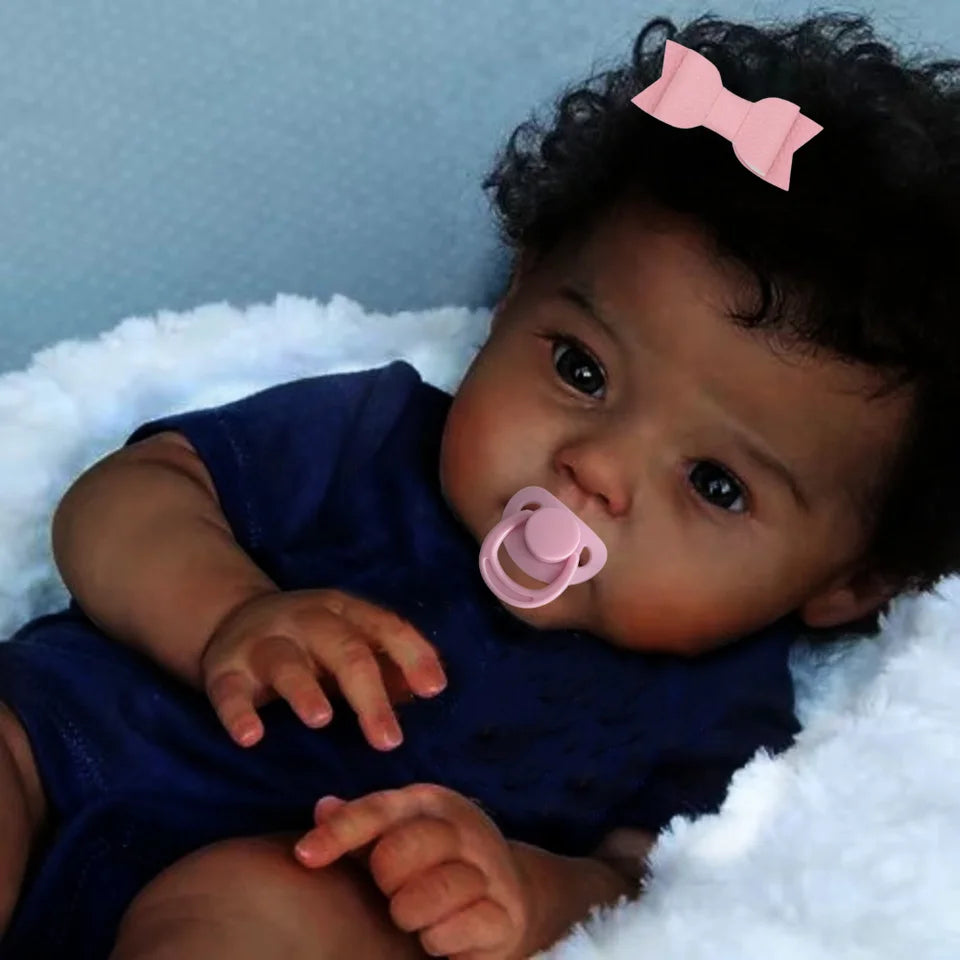 20 Inch African American Reborn Baby Doll – Dark Skin Newborn with Rooted Hair, Handmade Gift for Girls