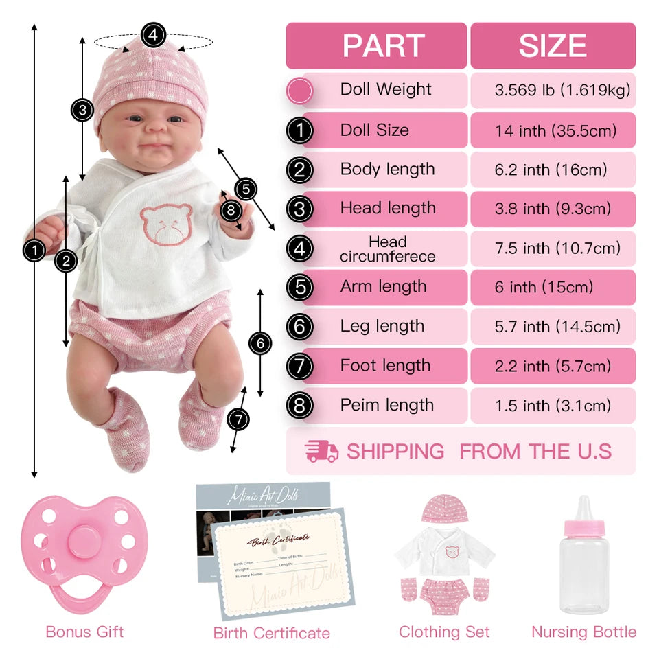 14-Inch Full Body Silicone Reborn Baby Doll – “Coco” Girl / “Isaac” Boy – Soft Lifelike DIY Blank Toy