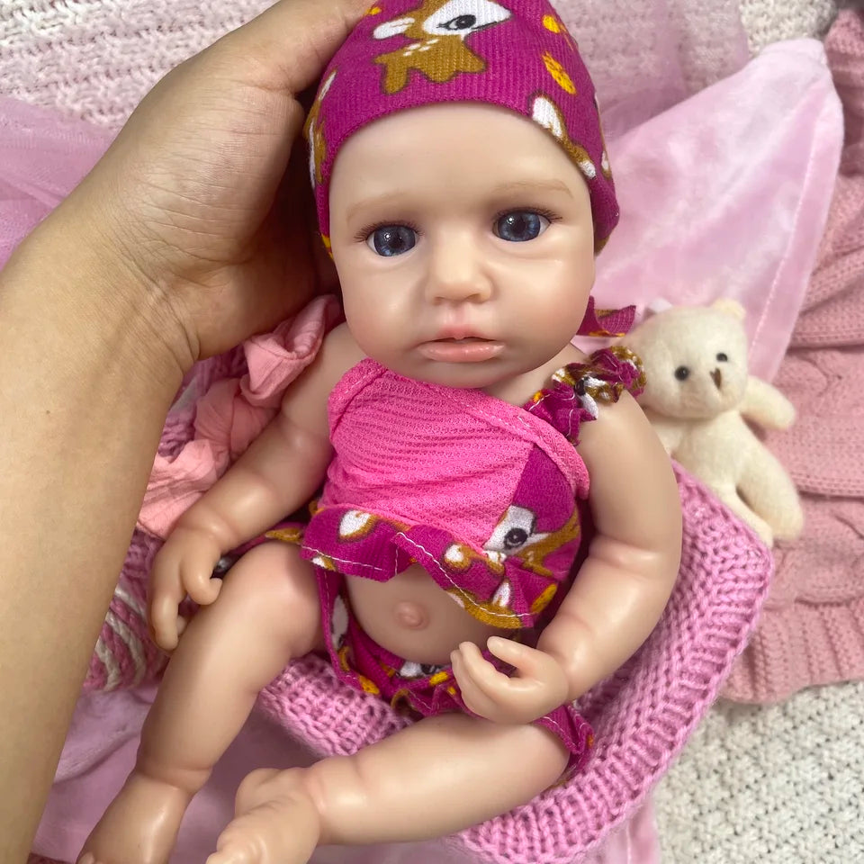 13-Inch Mini Silicone Reborn Baby Girl “LouLou” – Awake, Open Mouth, Lifelike Solid Silicone Doll, Perfect Birthday & Christmas Gift