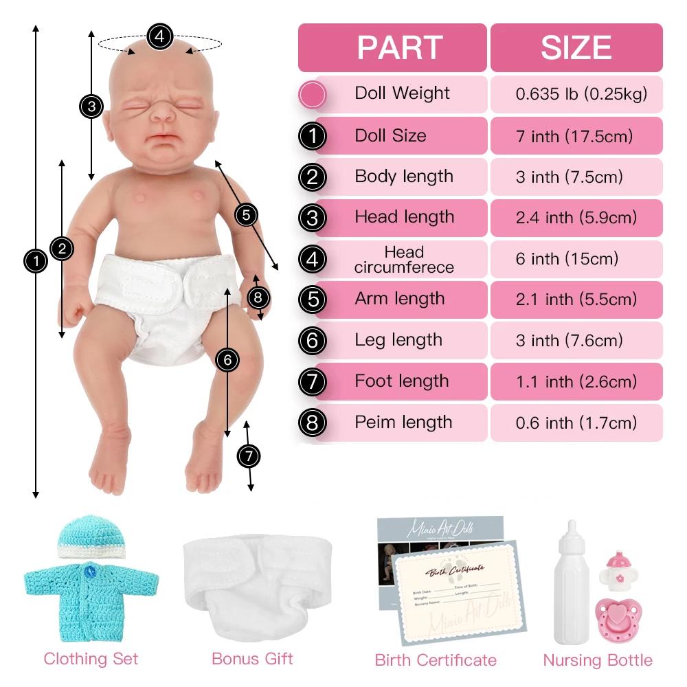 7" Micro Preemie Full Body Silicone Wronged bady Doll "Lucas" and "Lila"Lifelike Mini Reborn Doll Surprice Children Anti-Stress