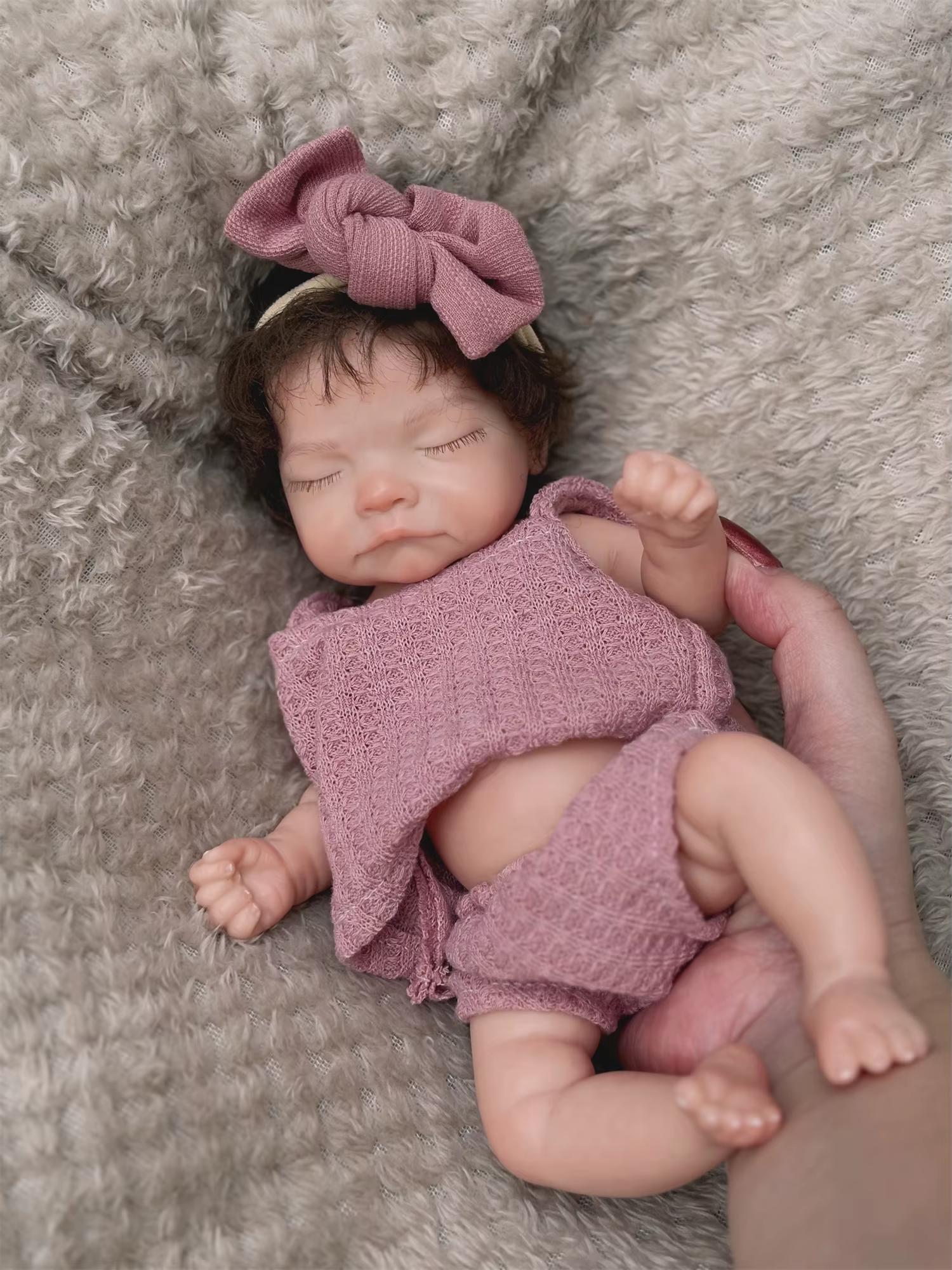 26CM Waterproof Solid Silicone Reborn Baby Girl – Handmade with Rooted Hair, Soft Touch, Lifelike Newborn Doll