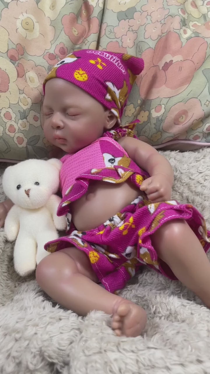13" Luna Dark-Skin Silicone Reborn Baby Doll – African American Girl, Full Solid Silicone, Washable, Perfect Christmas Gift