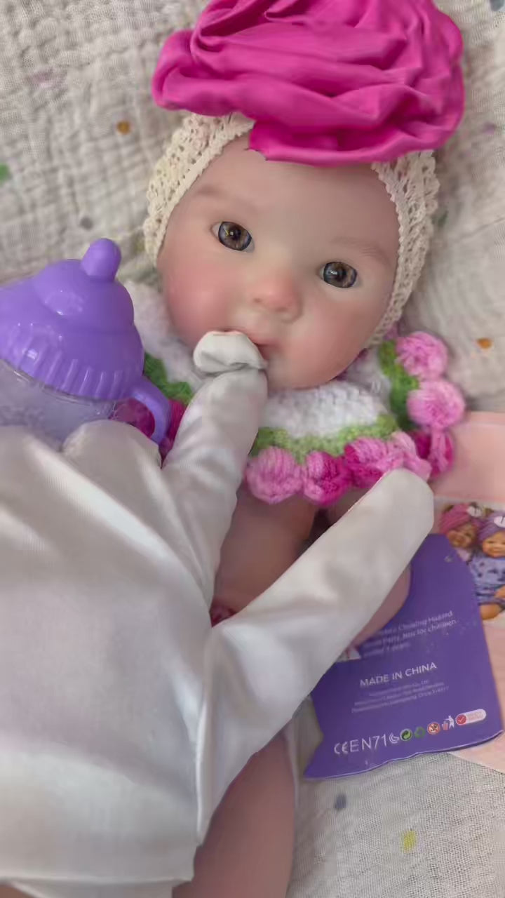 13-Inch Bettie Reborn Baby Girl – Solid Silicone, Open Mouth, Painted Skin, Handmade Newborn Doll