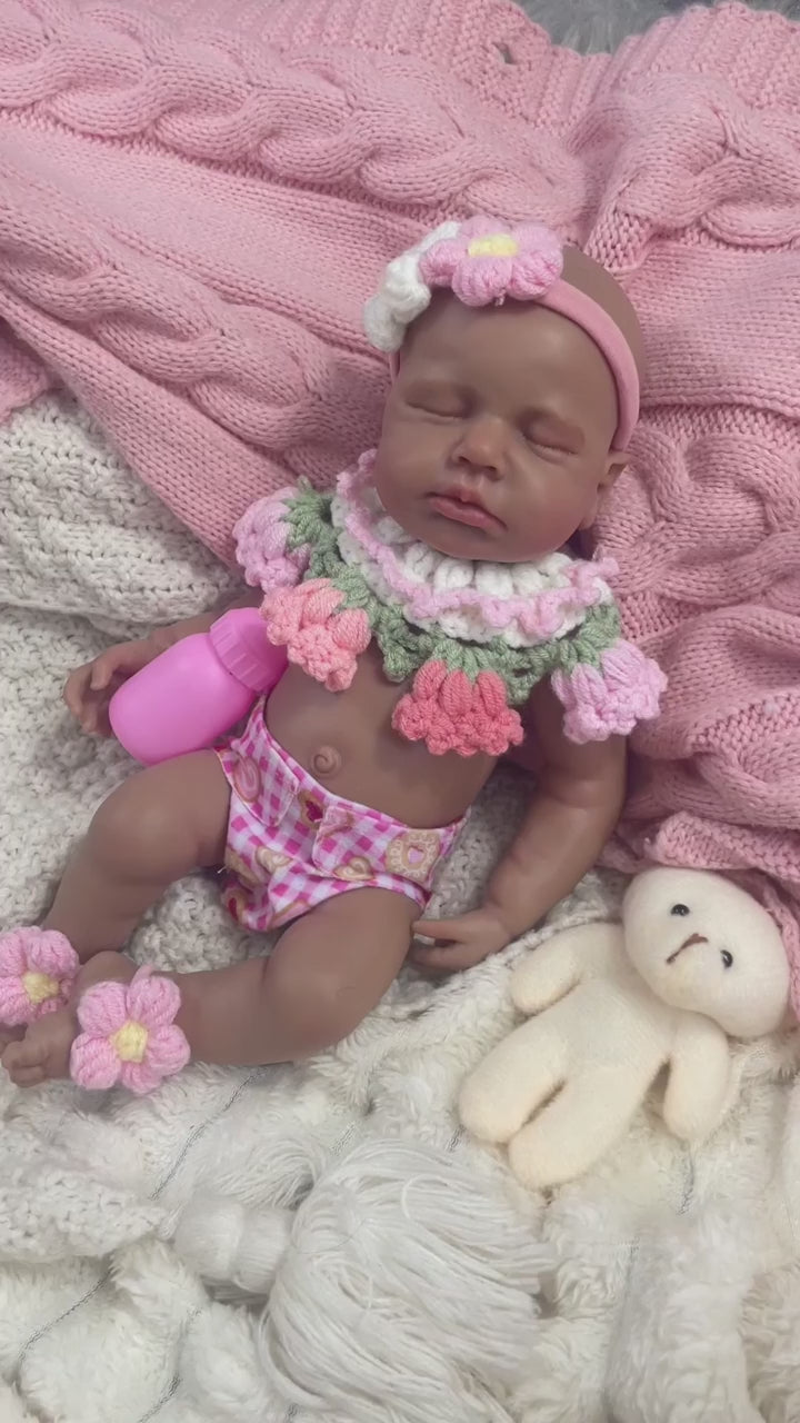 Mini 12" Full Silicone Reborn Baby Doll – Dark Skin African American Girl, Washable Realistic Gift